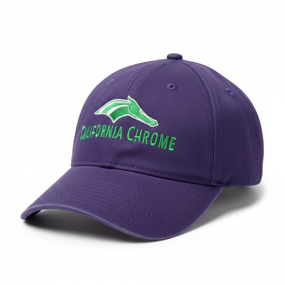 California Chrome Santa Anita Racetrack By Lucky Pulpit Purple Strapback Hat Cap